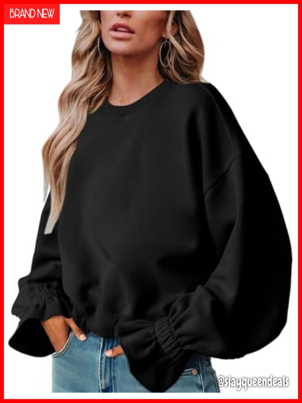 Women's Casual Crew Neck Ruched Long Sleeve Sweatshirt Top